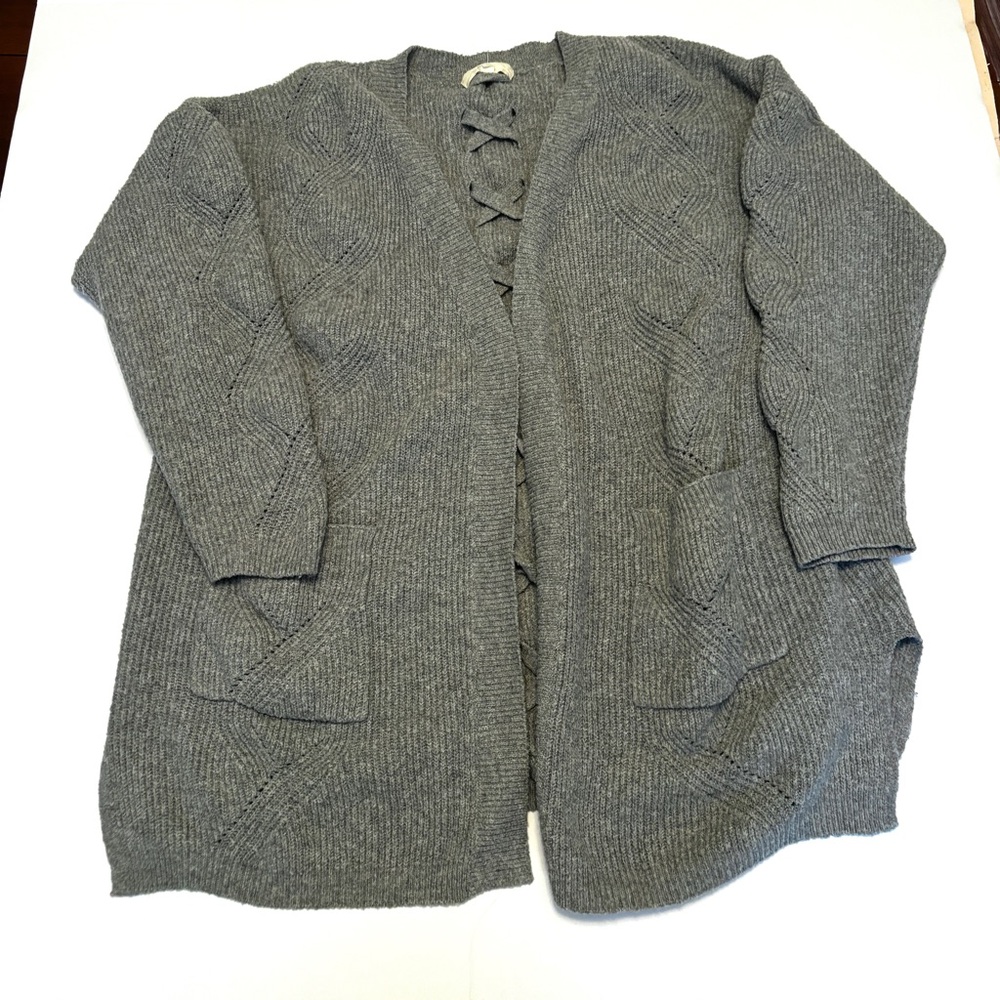 Pink Rose Lace-Up Knit Cardigan Y2K Boho Gray XXL